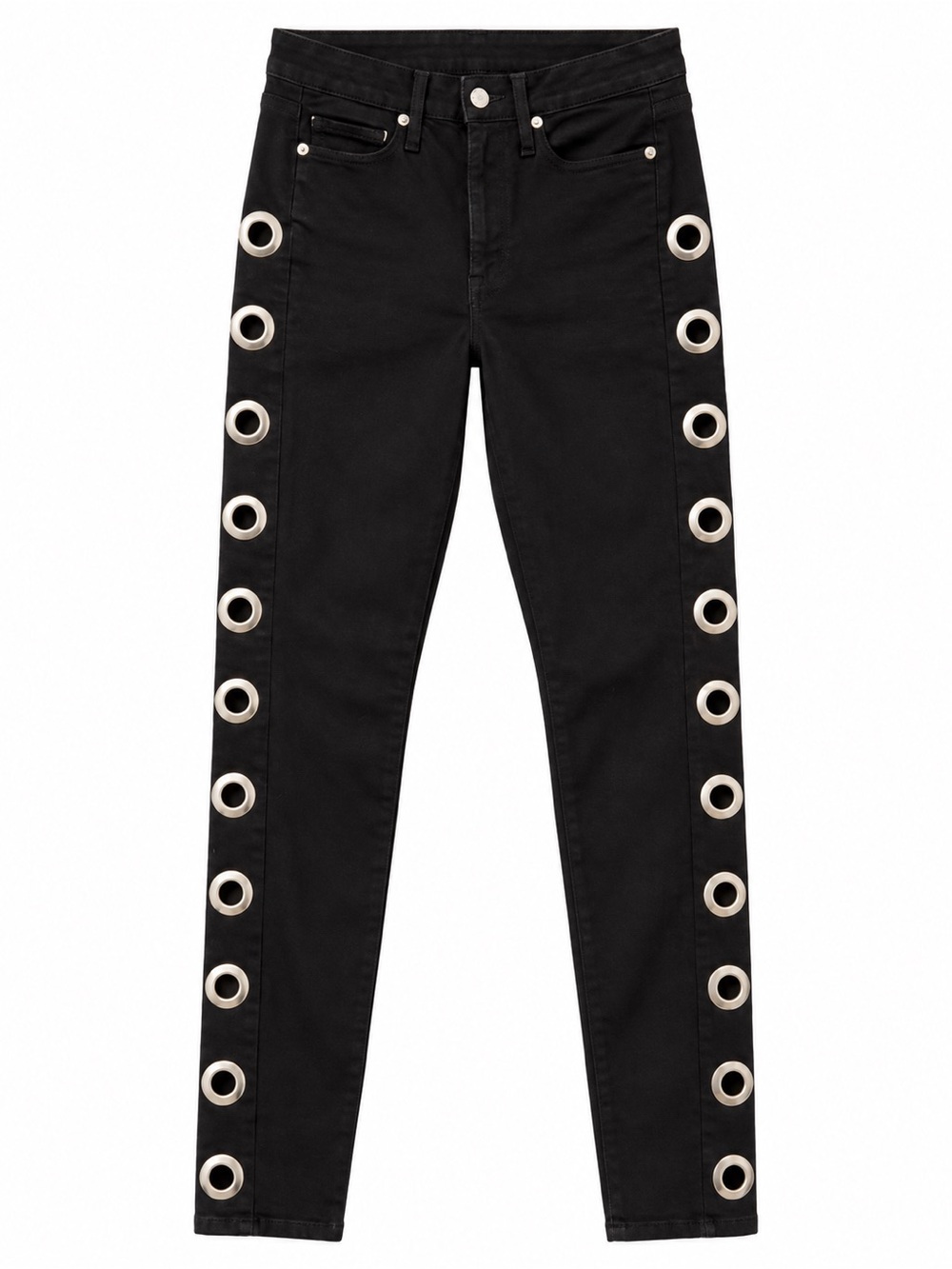 Good American Black Skinny Jeans with Silver Eyelet Trim